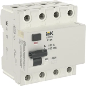 IEK ARMAT Выключатель дифференциального тока R10N 4P 100А 100мА тип AC - AR-R10N-4-100C100 IEK ARMAT Выключатель дифференциального тока R10N 4P 100А 100мА тип AC - AR-R10N-4-100C100