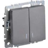IEK BRITE Выключатель 2-клавишный с индикацией 10А ВС10-2-1-БрС сталь