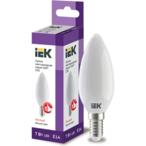 IEK Лампа светодиодная C35 свеча матовая 7Вт 230В 3000К E14 серия 360° - LLF-C35-7-230-30-E14-FR IEK Лампа светодиодная C35 свеча матовая 7Вт 230В 3000К E14 серия 360° - LLF-C35-7-230-30-E14-FR