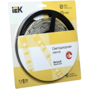 IEK Лента светодиодная 5м блистер LSR-5050WW30-7,2-IP65-12V - LSR2-1-030-65-1-05 IEK Лента светодиодная 5м блистер LSR-5050WW30-7,2-IP65-12V - LSR2-1-030-65-1-05