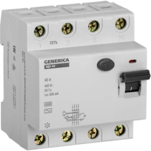 IEK Выключатель дифференциальный (УЗО) ВД1-63 4Р 40А 300мА GENERICA - MDV15-4-040-300 IEK Выключатель дифференциальный (УЗО) ВД1-63 4Р 40А 300мА GENERICA - MDV15-4-040-300